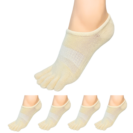 4 pairs of beige no show toe socks