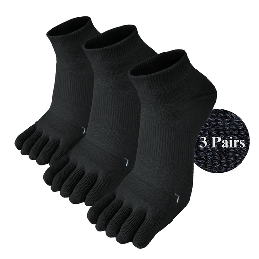 3 Pair of black Cushion Running Toe Socks