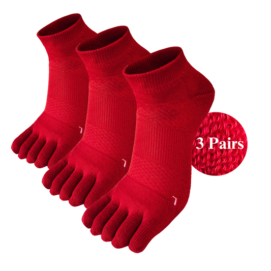 3 Pair of red Cushion Running Toe Socks
