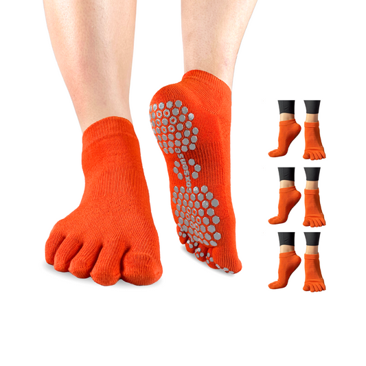 3 Pairs of orange Ankle Grip Toe Socks with Cushion