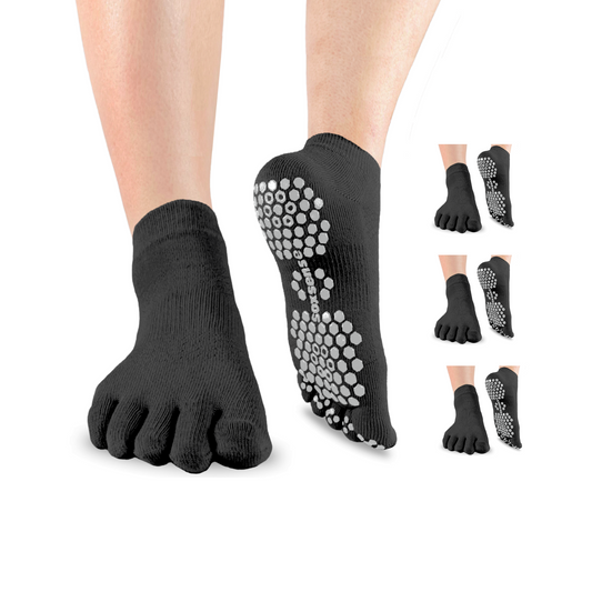 3 Pairs of black Ankle Grip Toe Socks with Cushion