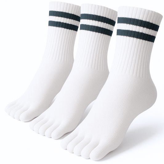 3 pairs of white black striped quarter toe socks