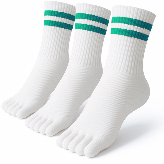 3 pairs white green striped quarter toe socks