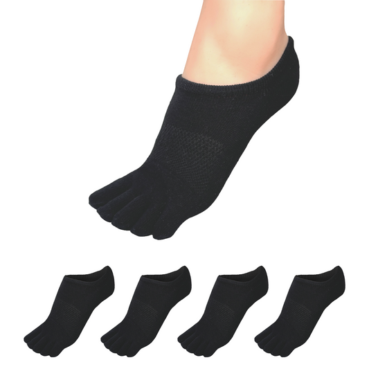 4 pairs of black no show toe socks