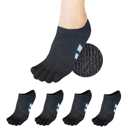 4 Pair of black Cushion No Show Toe Socks
