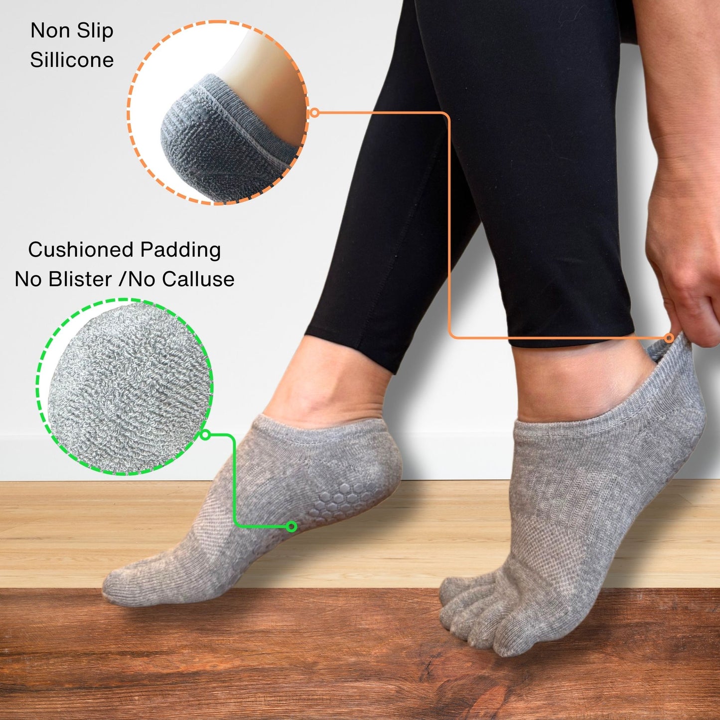 3 Pairs Pilates Grip Toe Socks