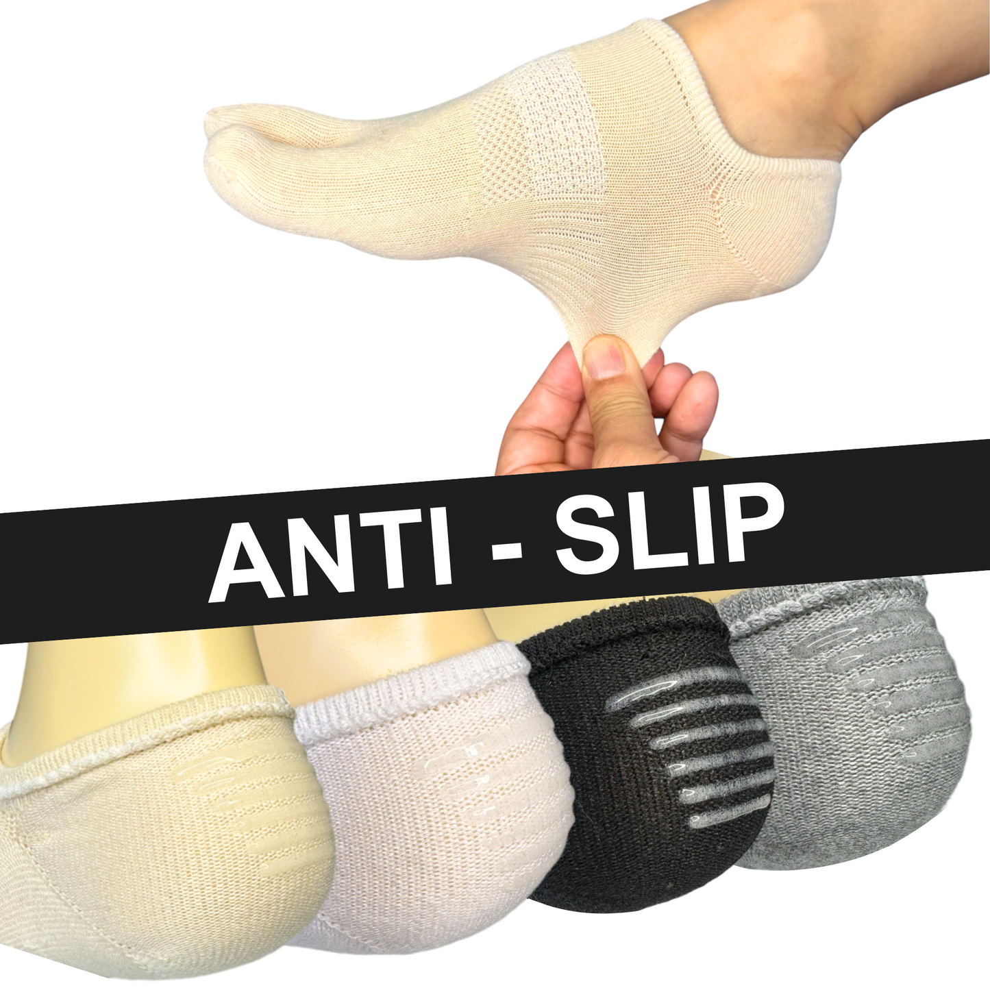 4 Pairs No Show Toe Socks Liner