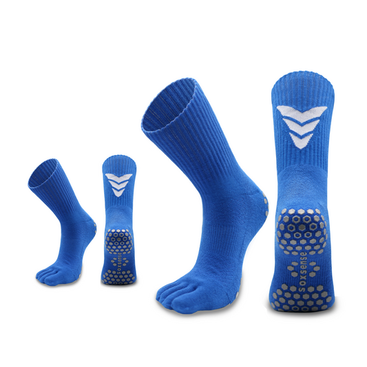 2 Pairs of blue Crew Grip Toe Socks with Cushion