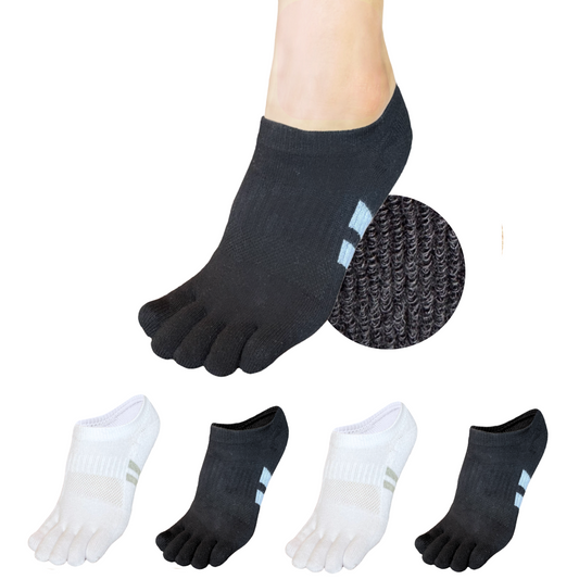 4 Pair of black and white Cushion No Show Toe Socks