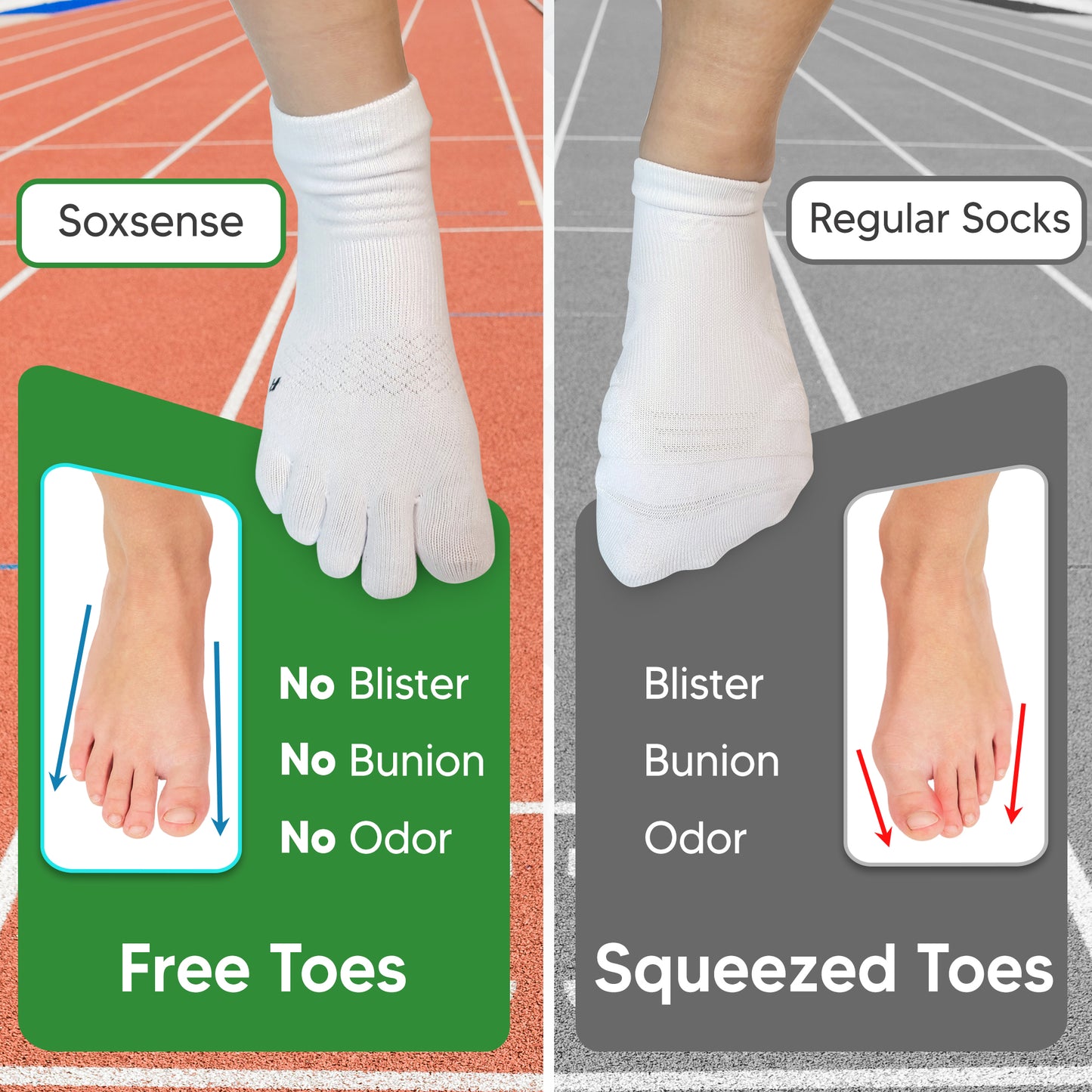 3 Pair Cushion Running Toe Socks