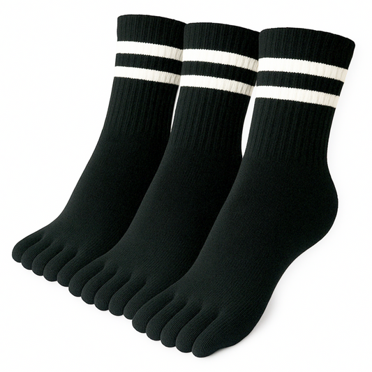 3 pairs of black white striped quarter toe socks