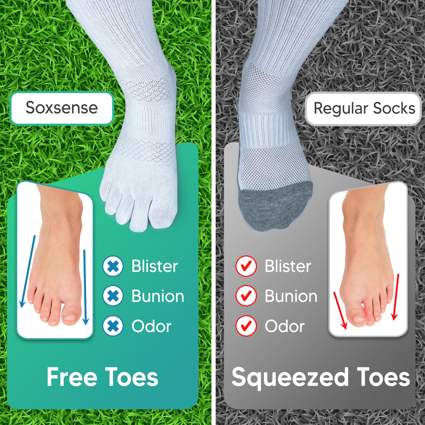 2 Pairs Crew Grip Toe Socks with Cushion