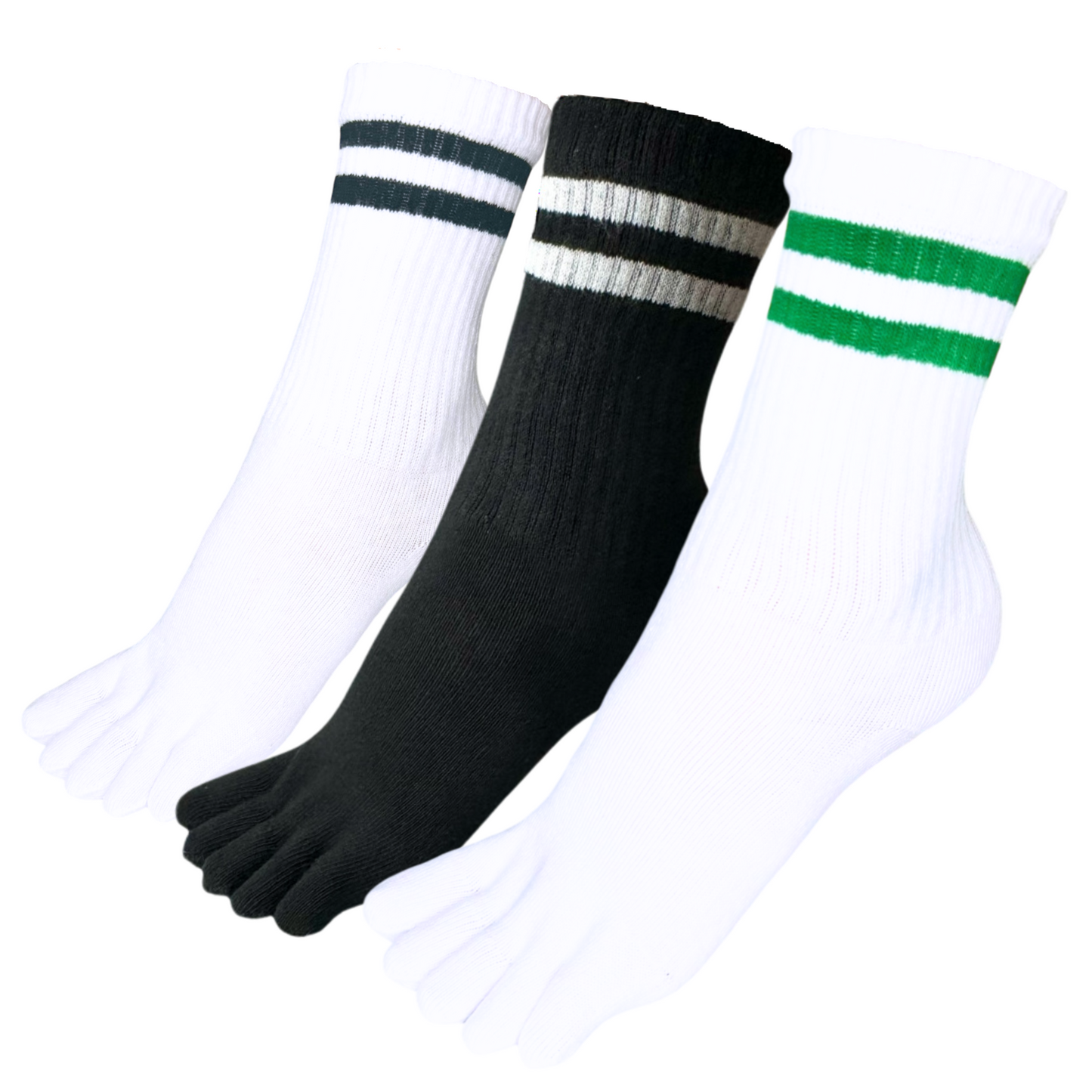 3 Color crew toe socks