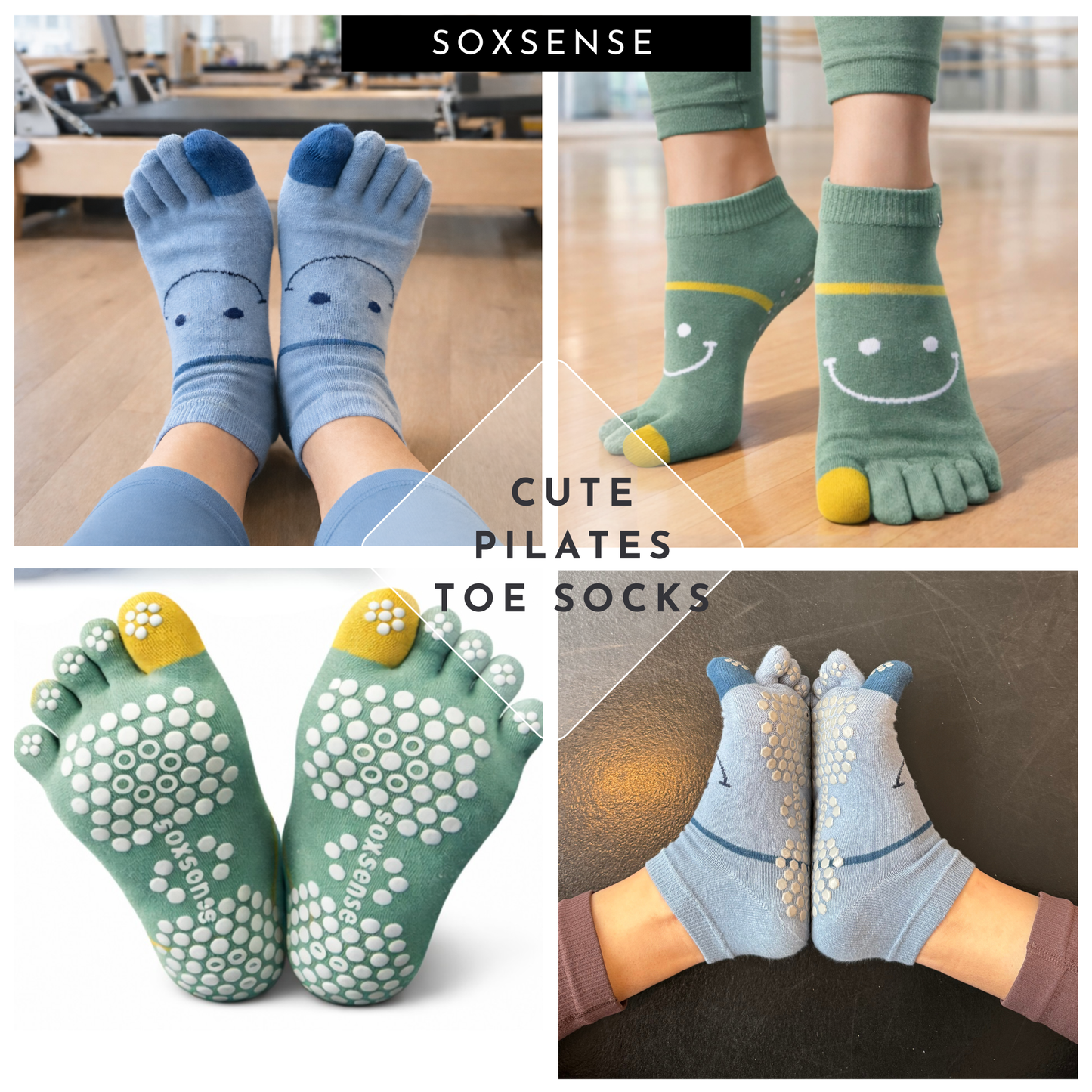 Smiley Cute Pilates Toe Socks with Grips
