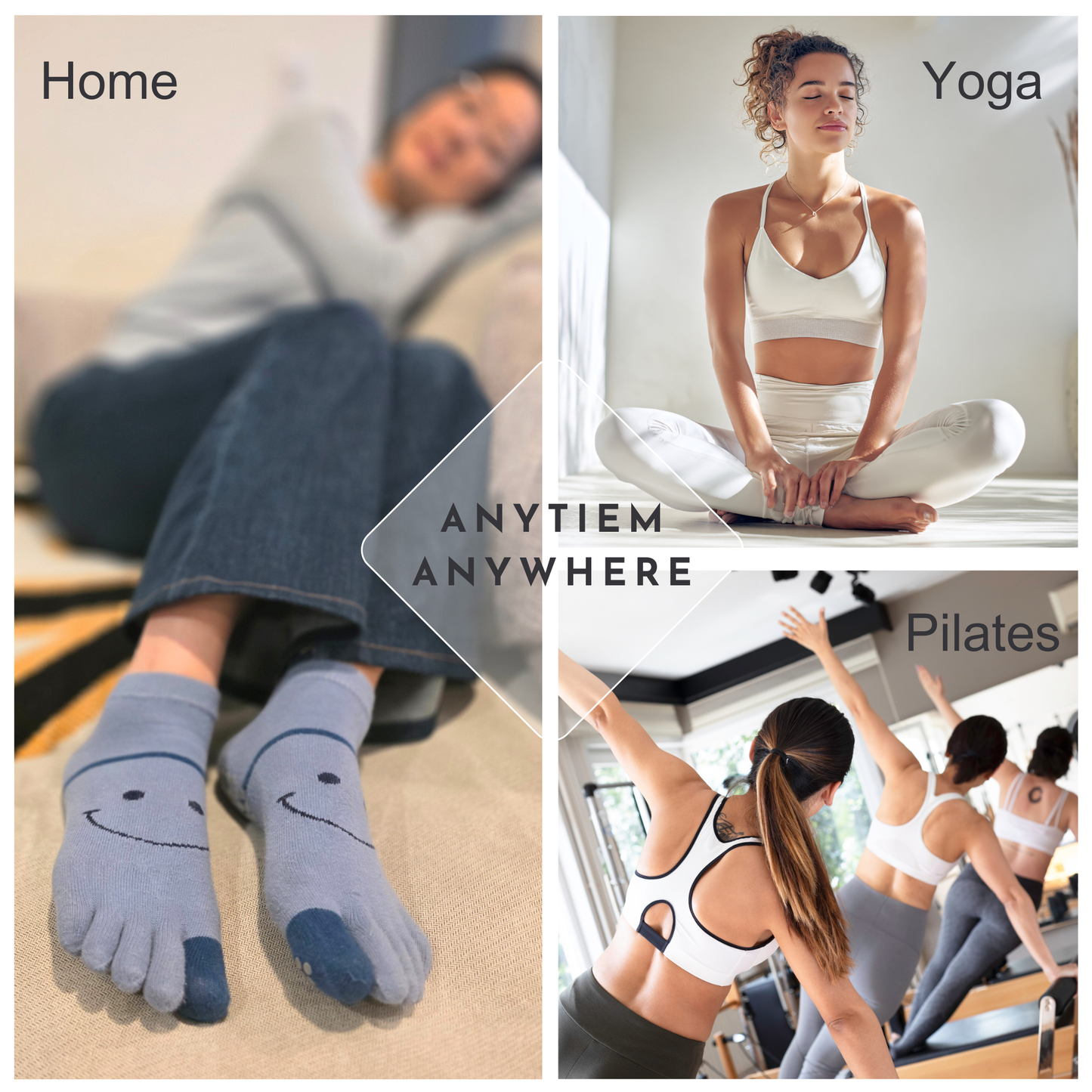 Smiley Cute Pilates Toe Socks with Grips