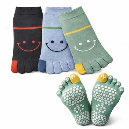Smiley Cute Pilates Toe Socks with Grips