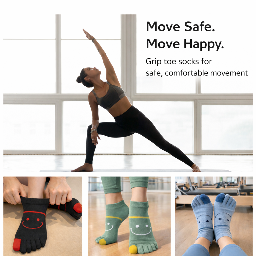 Smiley Cute Pilates Toe Socks with Grips