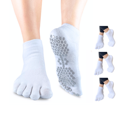 3 Pairs of white Ankle Grip Toe Socks with Cushion