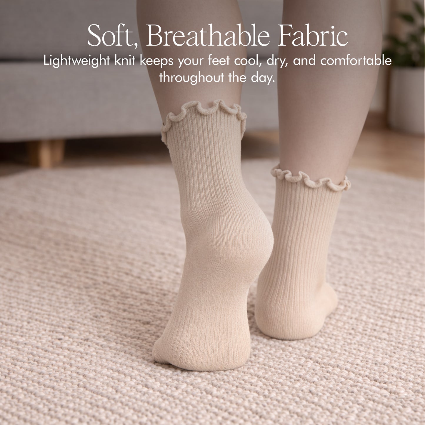 Soxsense Women’s Cotton Ruffle Toe Socks, Soft Breathable Ankle Socks with Cute Lettuce Edge, 3 Pairs