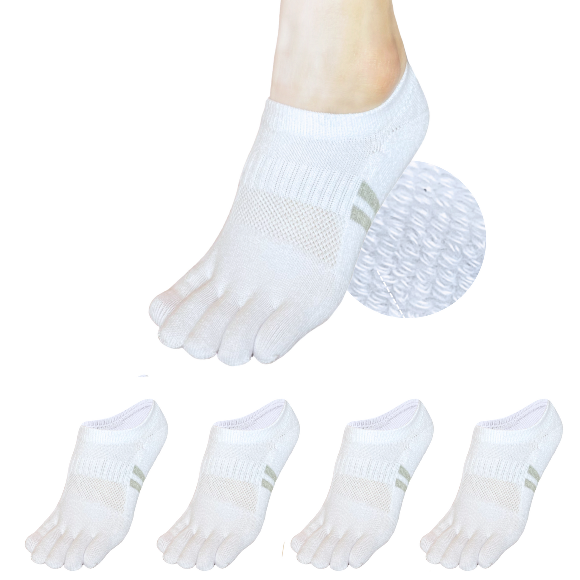 4 Pair of white Cushion No Show Toe Socks